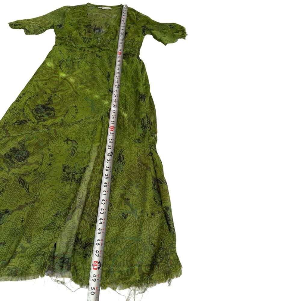 Urban Outfitters Dragon Print Sheer Maxi Dress Green Deep V Slit Women’s M - Picture 15 of 16
